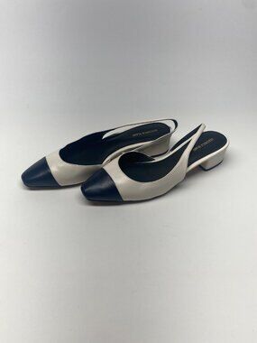 Veronica Beard Womens Cecile White Black Cap Toe Leather Slingback Pumps Sz 10 M